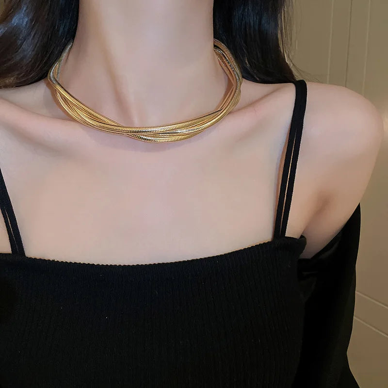 European American Multi-layer Winding Versatile Necklace for Women Fashion Personality Geometric Neck Chain Jewelry Accessories