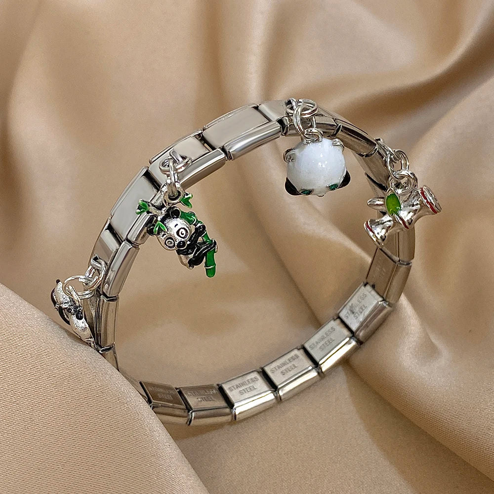Greatera Castle Girl Panda Colorful Flower Smiling Face Sun Moon Pattern Pendant Bangle Personality Multiple Style Bracelet New