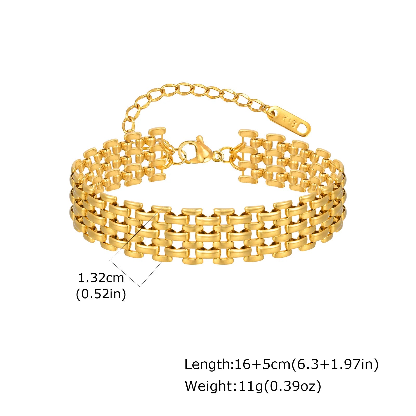 18k Gold Plated Mesh Link Bracelet for Women, Clavicle Chain Wrist Bracelet Polish Jewelry