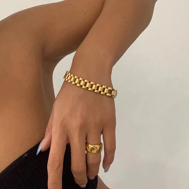 E.B.belle 2024 New Stainless Steel Gold Plated Detachable Wristbands Bracelets Bangles For Women Men Gold Wrap Bracelets