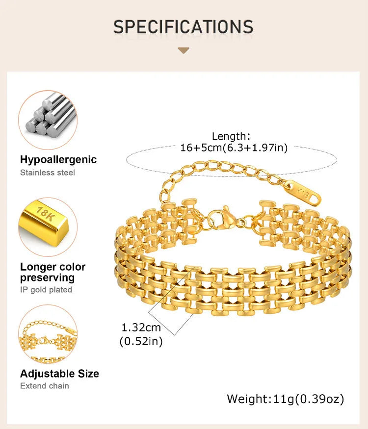 18k Gold Plated Mesh Link Bracelet for Women, Clavicle Chain Wrist Bracelet Polish Jewelry
