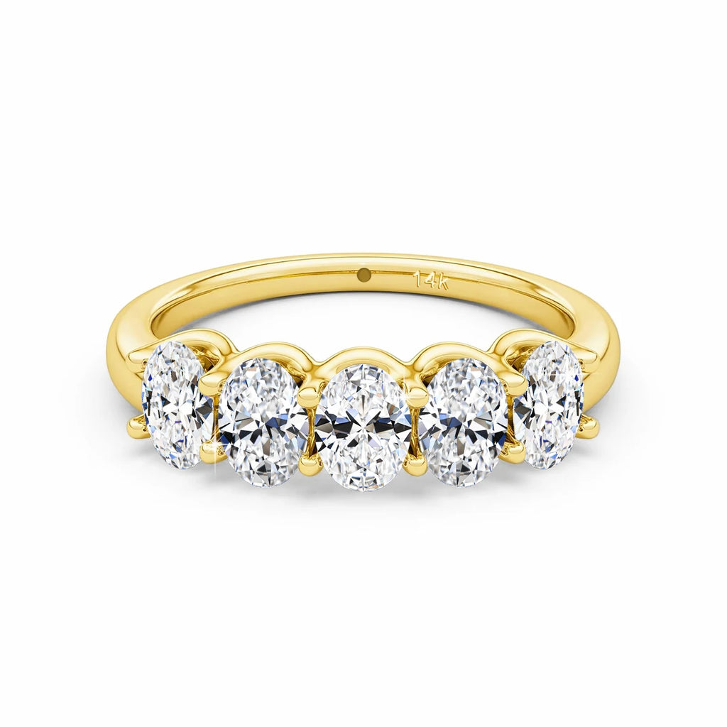 Oval 14K Yellow Gold Engagement Ring GRA Certified Moissanite Row Band 5 Stone 1.5ctw 100% Authentic for Women Wedding Jewelry