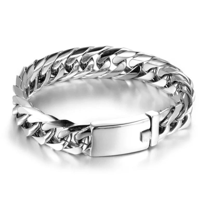 personality Luxury Gold Colour Stainless Steel Cuban Bracelet Retro Men Hip Hop Silver Colour Jewelry Male Hip Hop Jewelry