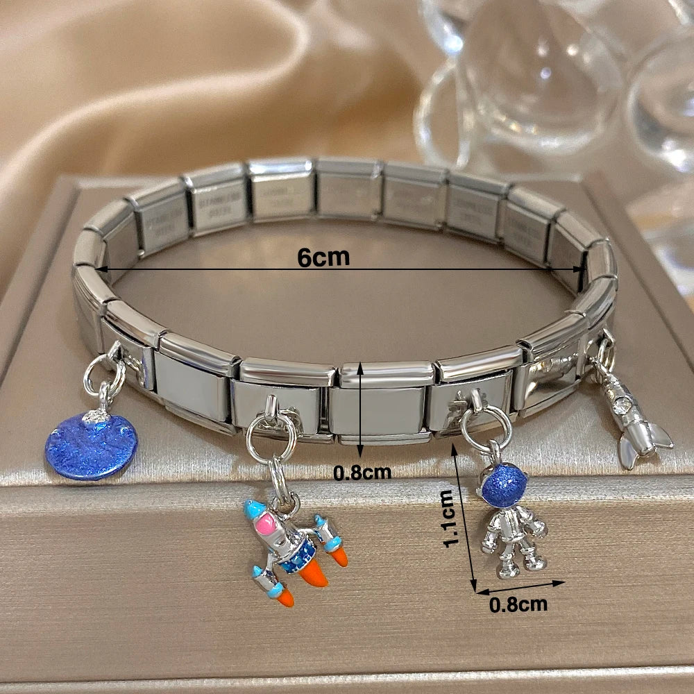 Greatera Castle Girl Panda Colorful Flower Smiling Face Sun Moon Pattern Pendant Bangle Personality Multiple Style Bracelet New