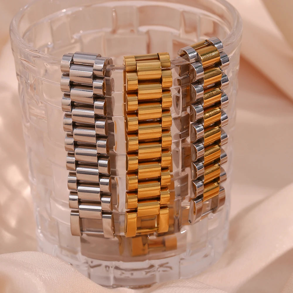 E.B.belle 2024 New Stainless Steel Gold Plated Detachable Wristbands Bracelets Bangles For Women Men Gold Wrap Bracelets