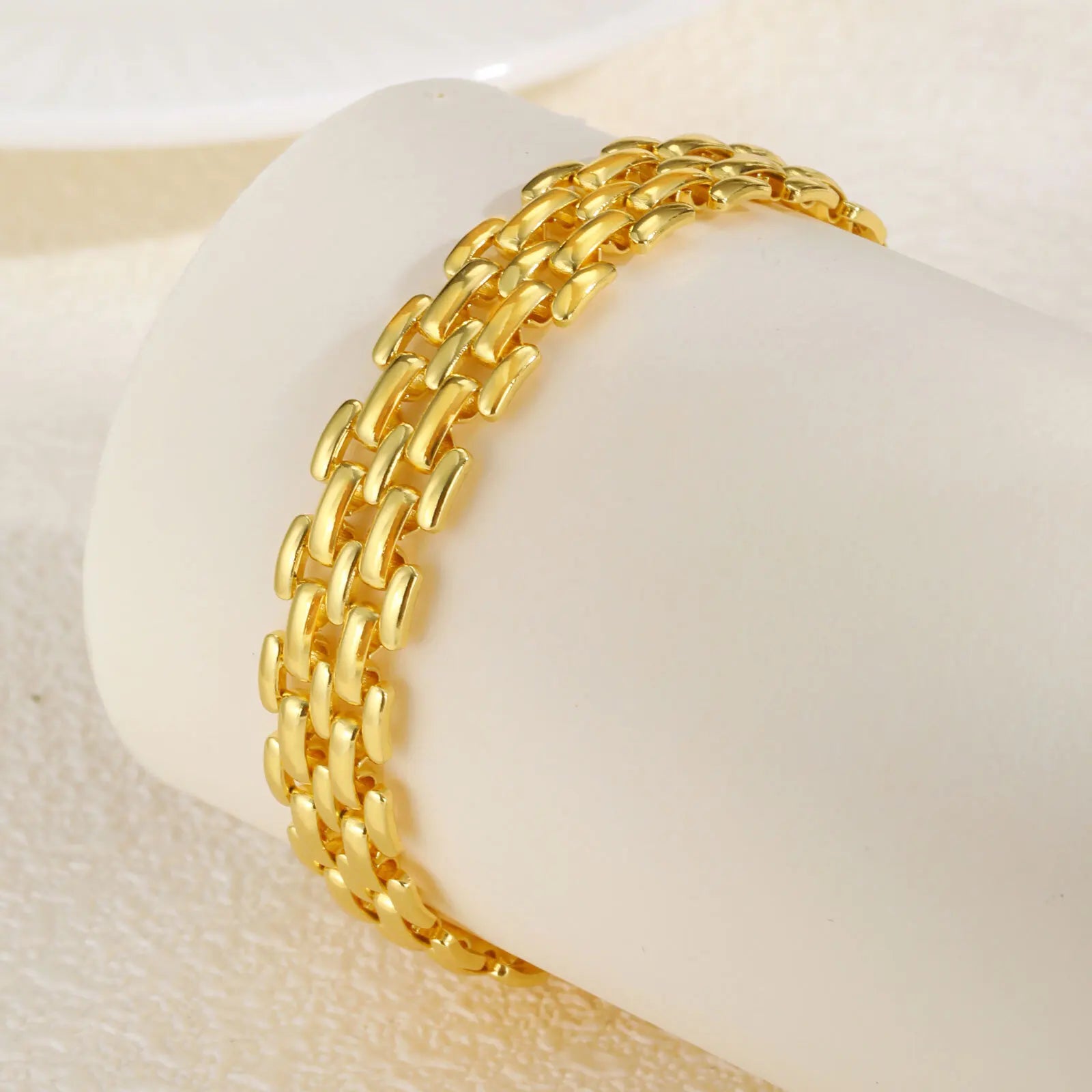 18k Gold Plated Mesh Link Bracelet for Women, Clavicle Chain Wrist Bracelet Polish Jewelry