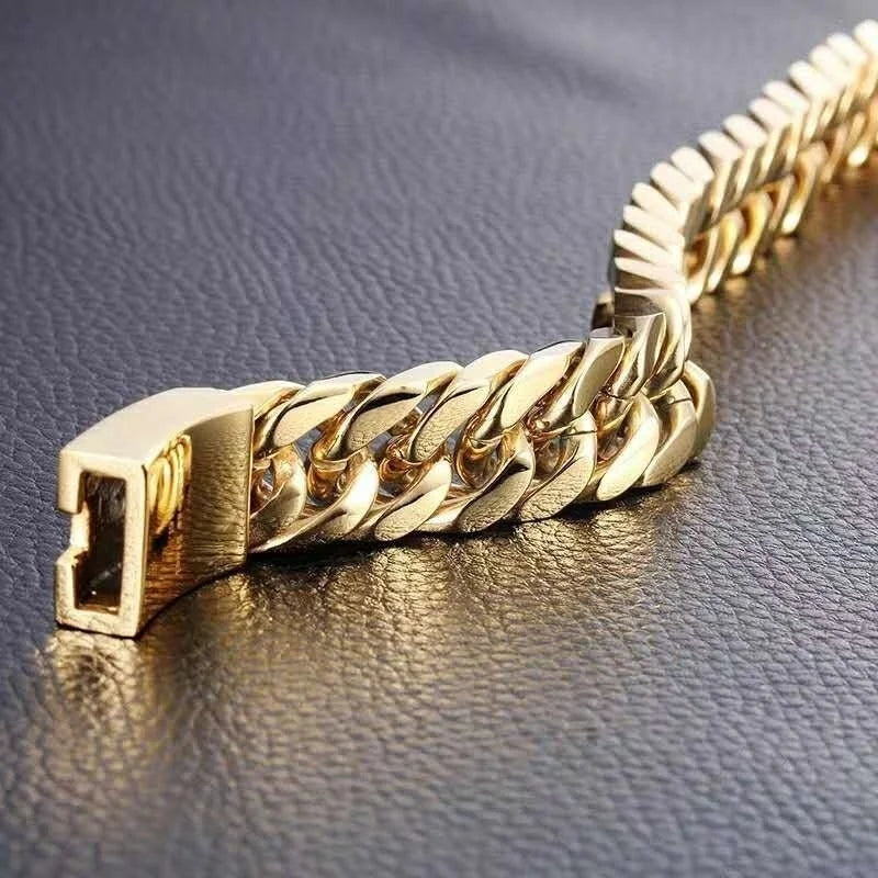personality Luxury Gold Colour Stainless Steel Cuban Bracelet Retro Men Hip Hop Silver Colour Jewelry Male Hip Hop Jewelry