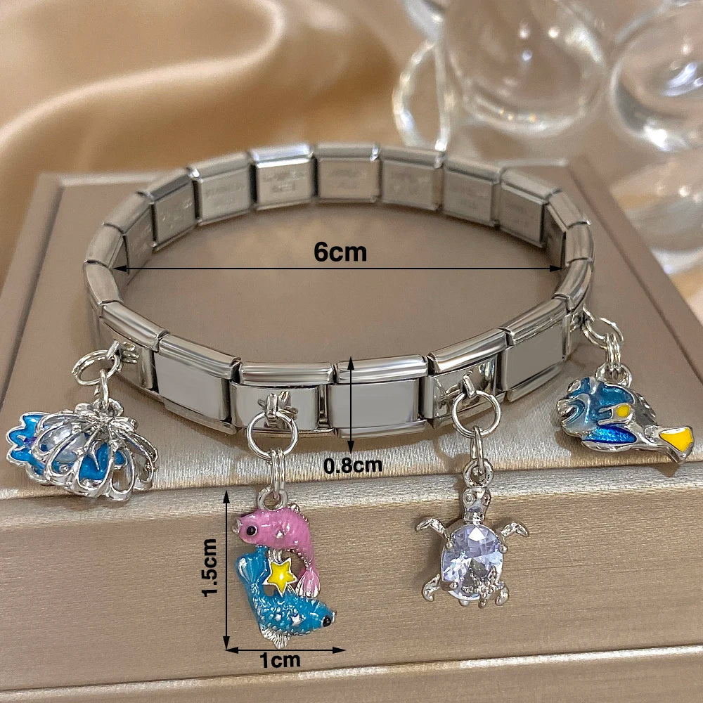 Greatera Castle Girl Panda Colorful Flower Smiling Face Sun Moon Pattern Pendant Bangle Personality Multiple Style Bracelet New