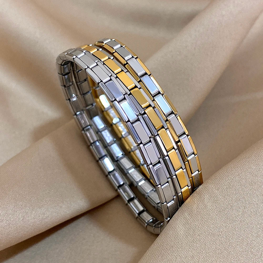 Greatera 5/10mm Two Tone Titanium Steel Bracelet Men Simple Elastic Metal Stainless Steel Watch Strap Women Detachable Bangle