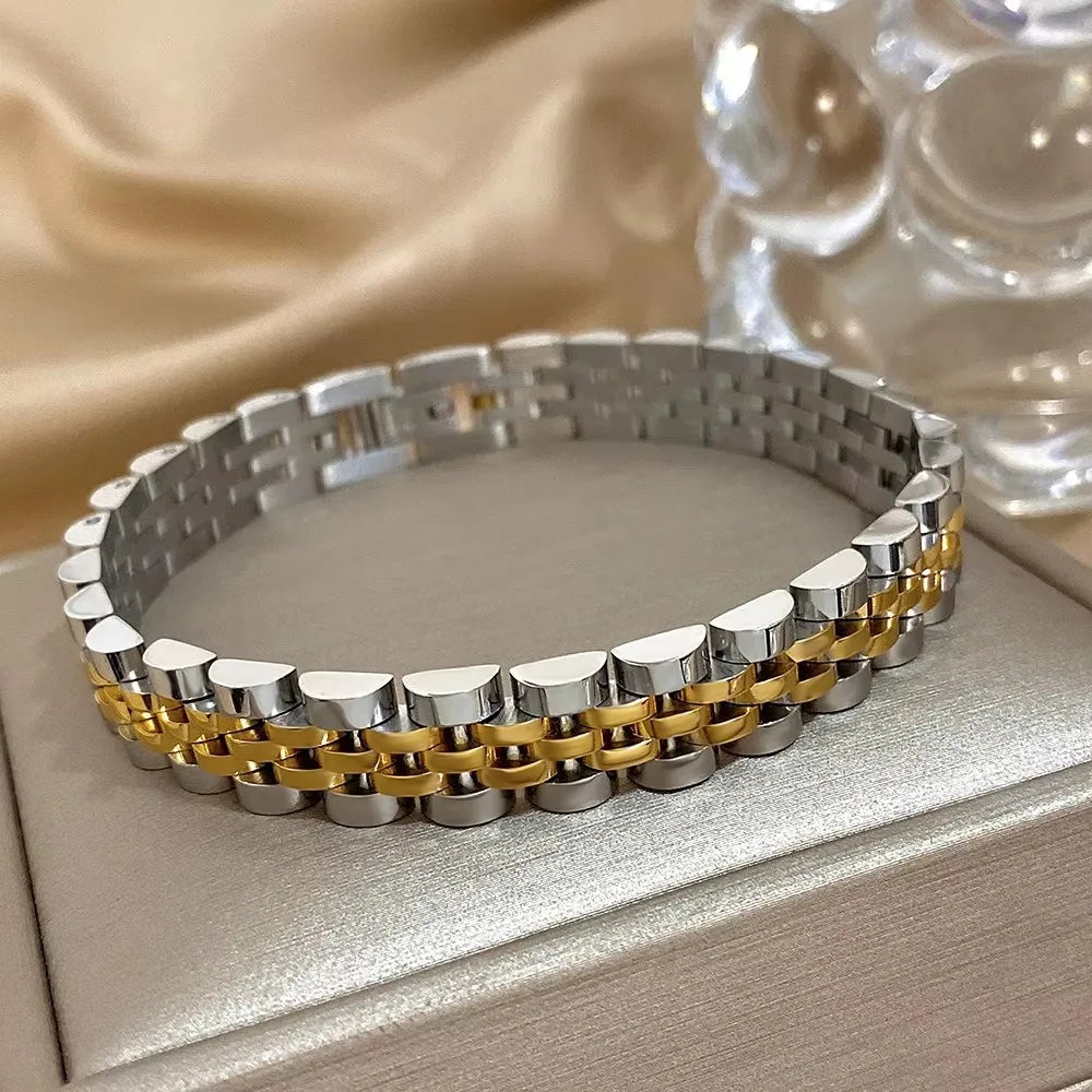Greatera 5/10mm Two Tone Titanium Steel Bracelet Men Simple Elastic Metal Stainless Steel Watch Strap Women Detachable Bangle