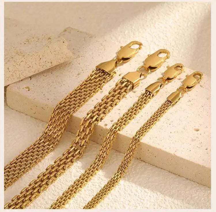 Mesh Link Chain Stainless Steel Bracelet for Women, 3mm/4mm/6mm Gold Plated Italian Chain Wristband Gift Jewelry, Non Tarnis