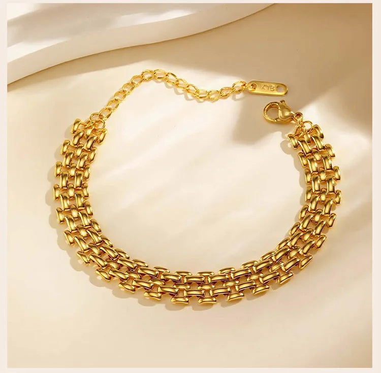 18k Gold Plated Mesh Link Bracelet for Women, Clavicle Chain Wrist Bracelet Polish Jewelry
