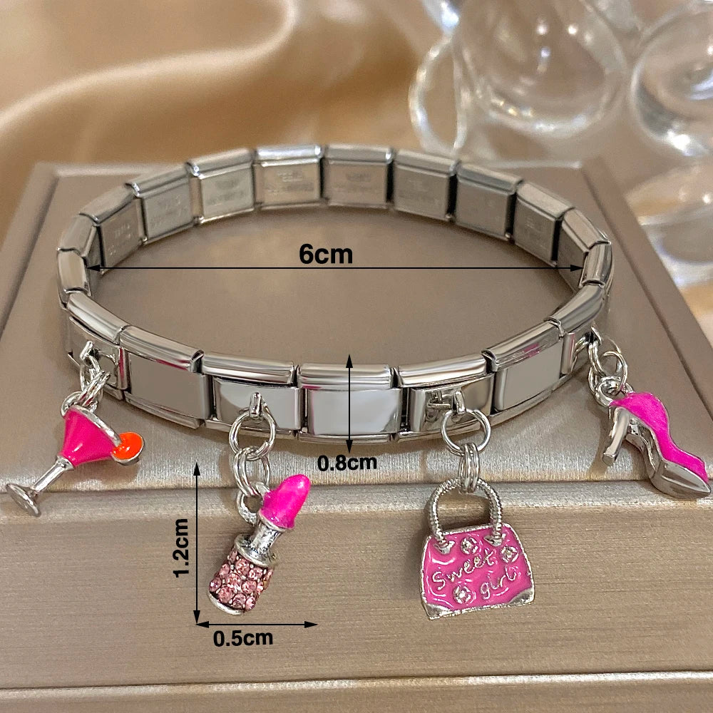 Greatera Castle Girl Panda Colorful Flower Smiling Face Sun Moon Pattern Pendant Bangle Personality Multiple Style Bracelet New