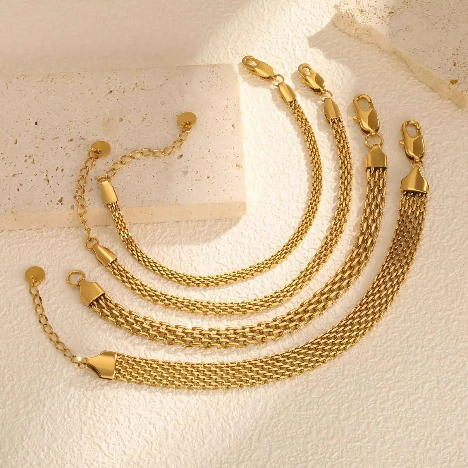 Mesh Link Chain Stainless Steel Bracelet for Women, 3mm/4mm/6mm Gold Plated Italian Chain Wristband Gift Jewelry, Non Tarnis