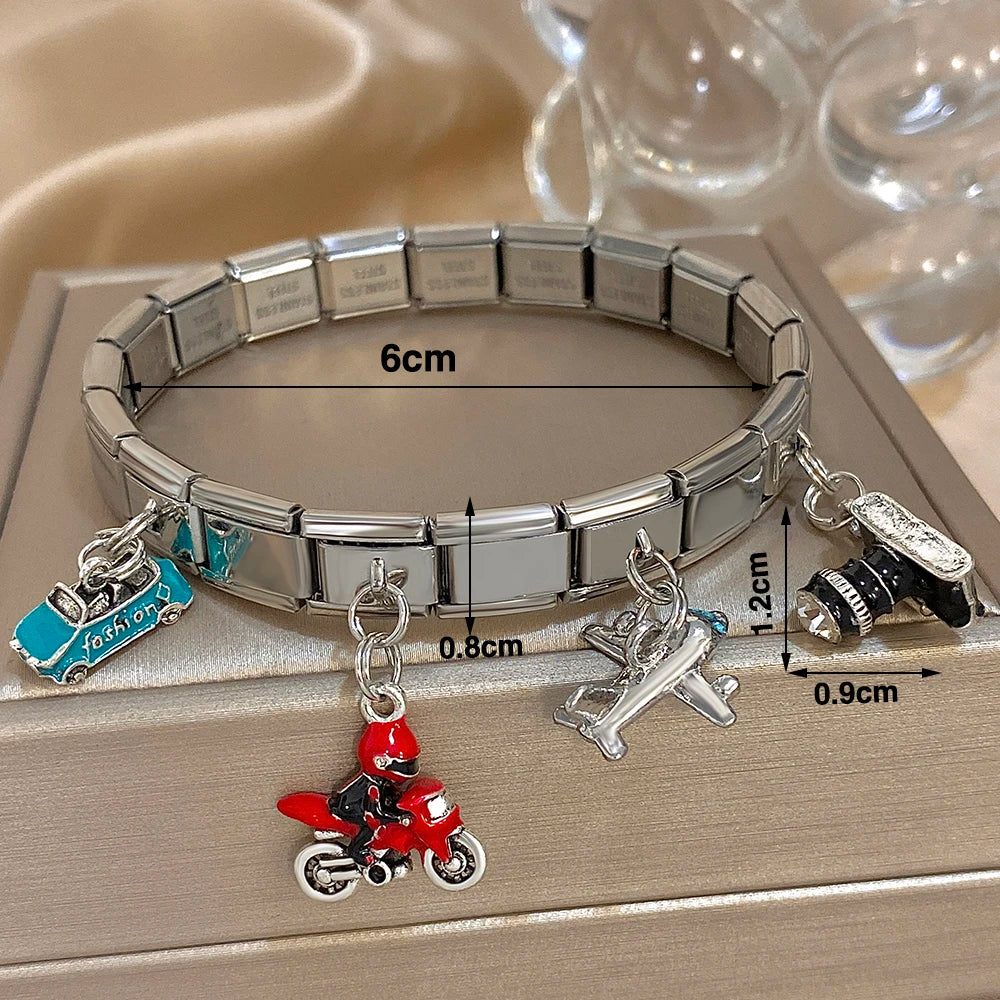 Greatera Castle Girl Panda Colorful Flower Smiling Face Sun Moon Pattern Pendant Bangle Personality Multiple Style Bracelet New
