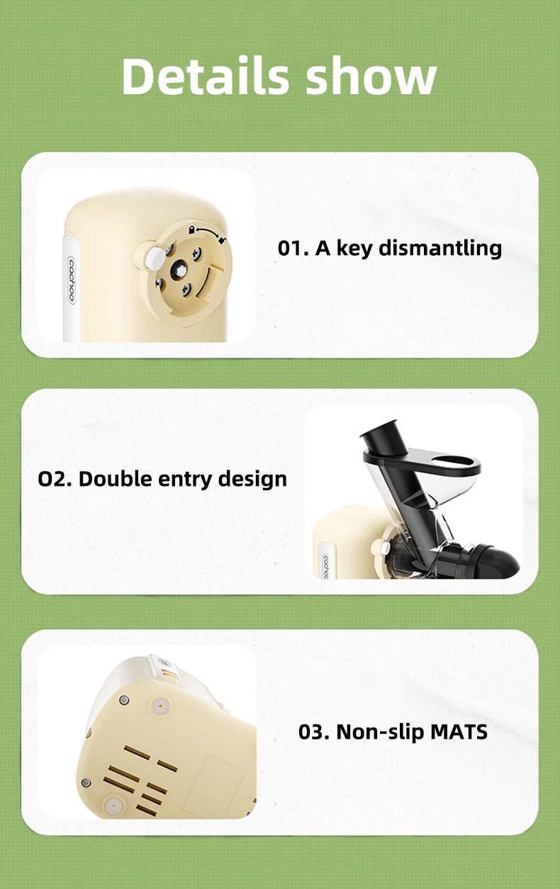 Slow Electric Juicer Multifunction Fruit Vegetable Screw Cold Press Extractor Automatic Squeezer Citrus Juicer Portable Blender