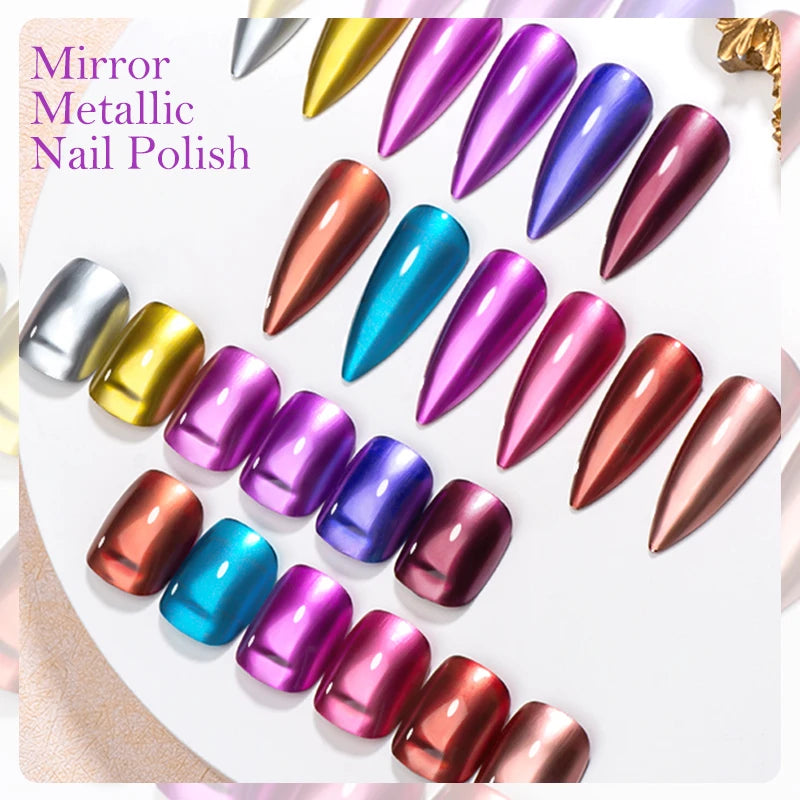 8ml Metallic Nail Polish Mirror Effect Fast Drying Long-Lasting Nails Art Polish DIY No Need Lamp Cure Manicure Nail Supplies