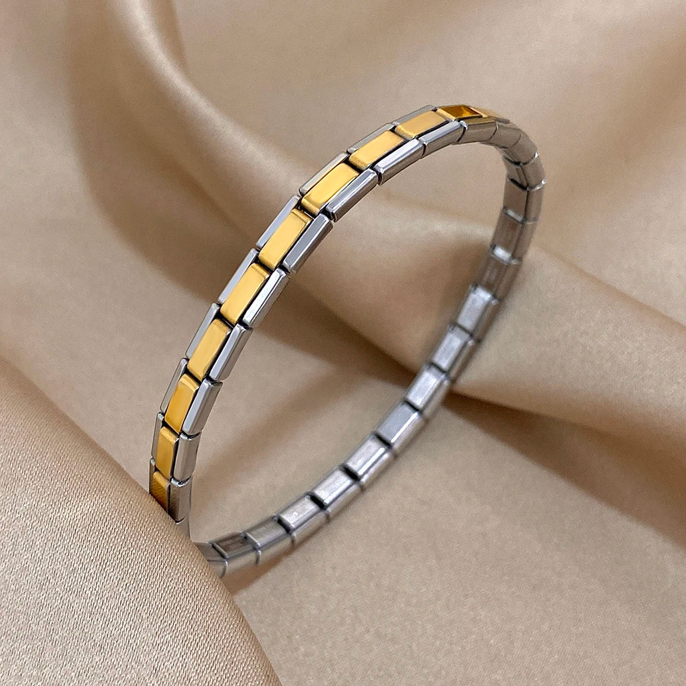 Greatera 5/10mm Two Tone Titanium Steel Bracelet Men Simple Elastic Metal Stainless Steel Watch Strap Women Detachable Bangle