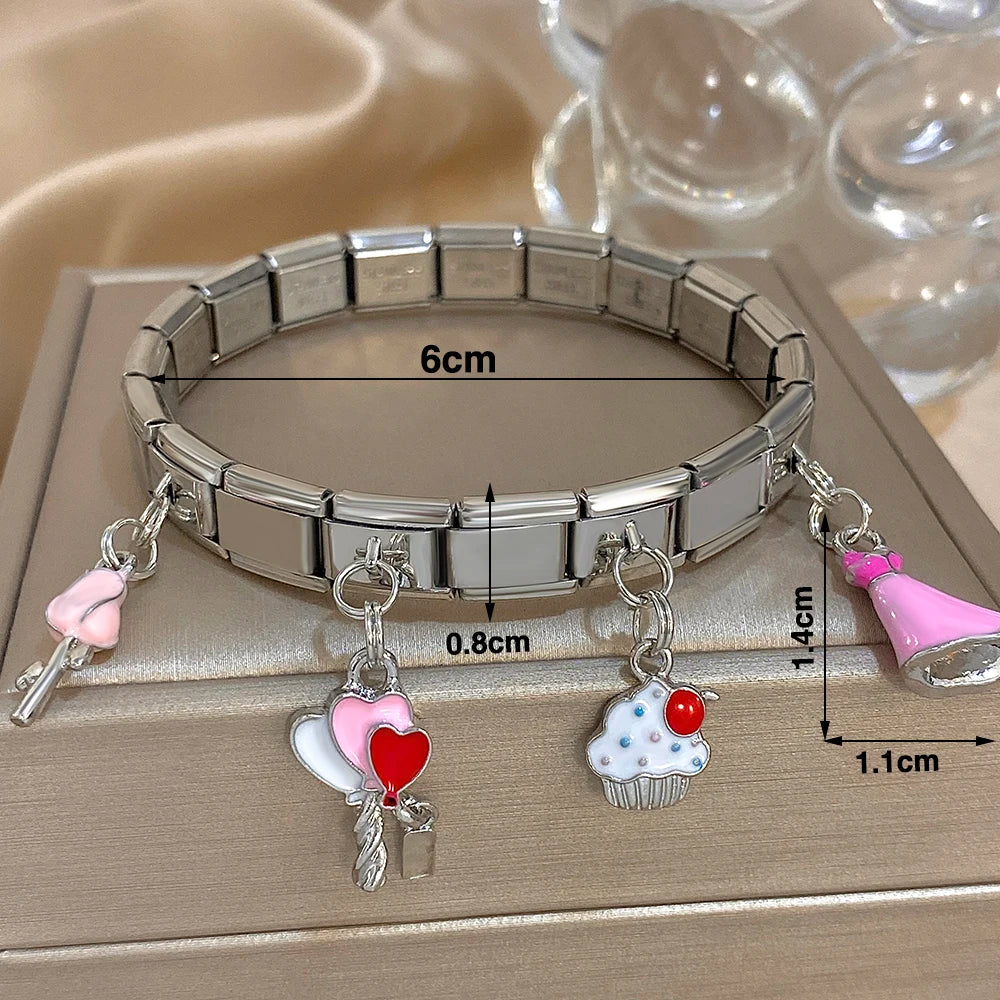 Greatera Castle Girl Panda Colorful Flower Smiling Face Sun Moon Pattern Pendant Bangle Personality Multiple Style Bracelet New