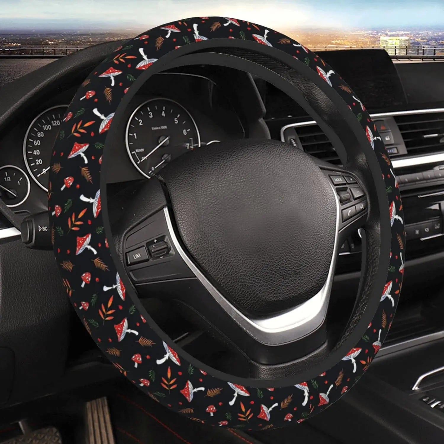 Colorful Mushroom Steering Wheel Cover Forest Psychedelic Mushroom  Automobile Neoprene Shell Anti-Skid Automobile Steering
