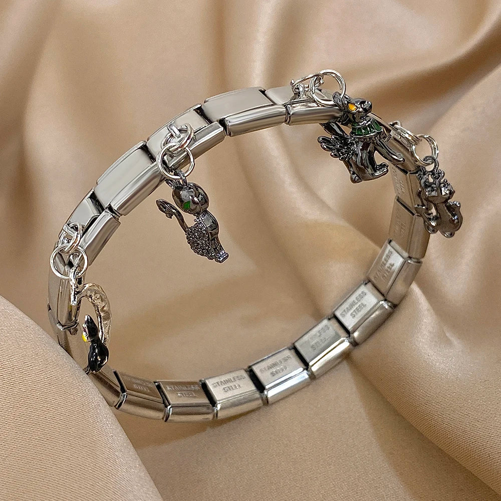 Greatera Castle Girl Panda Colorful Flower Smiling Face Sun Moon Pattern Pendant Bangle Personality Multiple Style Bracelet New