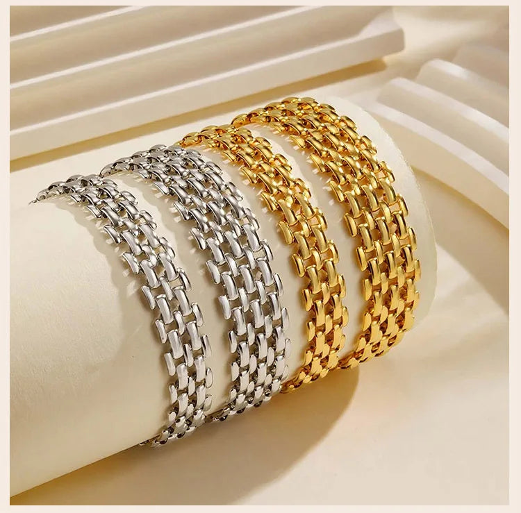 18k Gold Plated Mesh Link Bracelet for Women, Clavicle Chain Wrist Bracelet Polish Jewelry