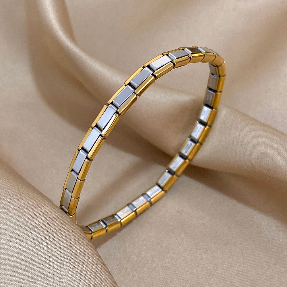 Greatera 5/10mm Two Tone Titanium Steel Bracelet Men Simple Elastic Metal Stainless Steel Watch Strap Women Detachable Bangle