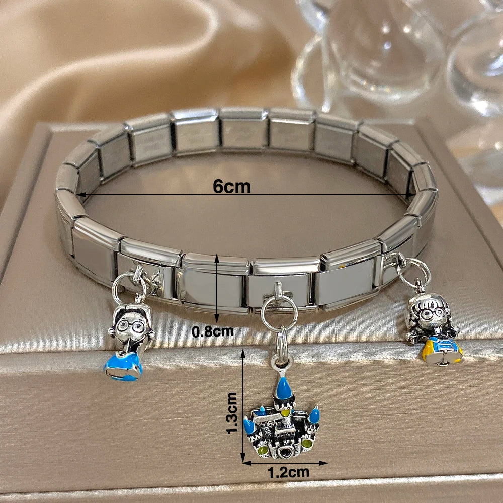 Greatera Castle Girl Panda Colorful Flower Smiling Face Sun Moon Pattern Pendant Bangle Personality Multiple Style Bracelet New