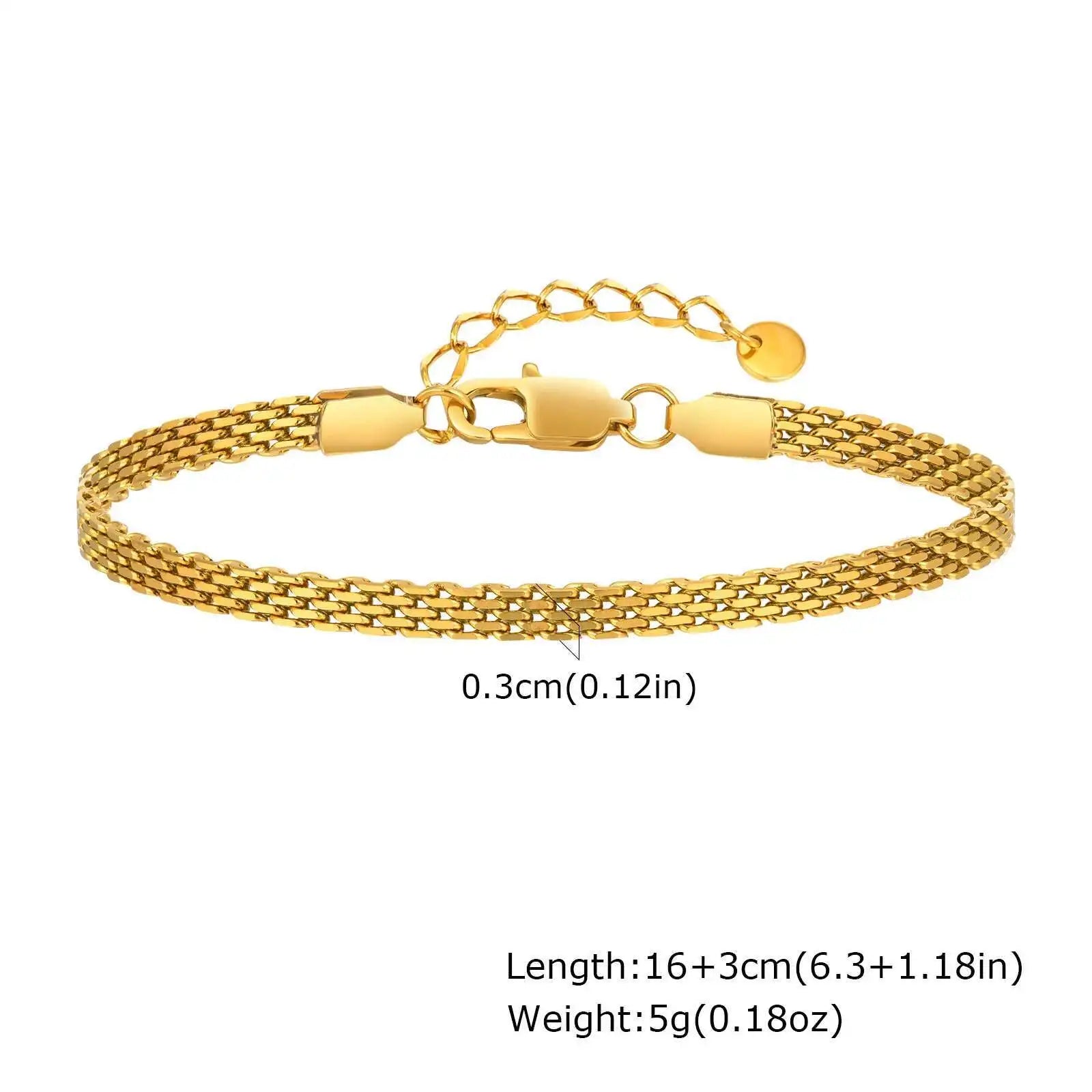 Mesh Link Chain Stainless Steel Bracelet for Women, 3mm/4mm/6mm Gold Plated Italian Chain Wristband Gift Jewelry, Non Tarnis