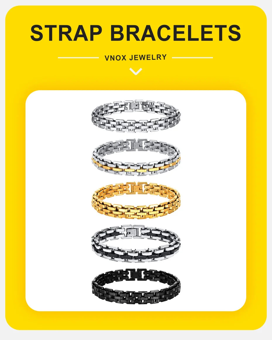 Vnox Thick Masculine Wtach Band Link Bracelets for Men, 11mm Stainless Steel Handmade Link Wristband, Gentle Punk Gift for Him