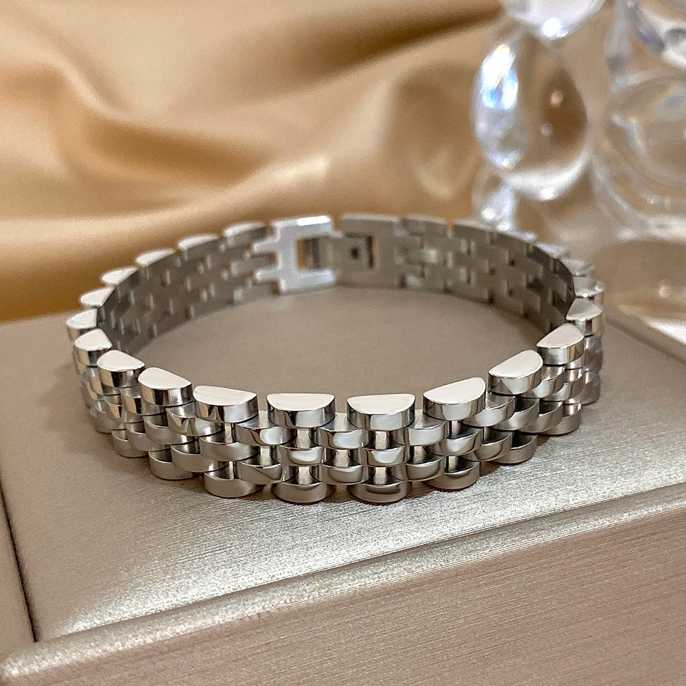 Greatera 5/10mm Two Tone Titanium Steel Bracelet Men Simple Elastic Metal Stainless Steel Watch Strap Women Detachable Bangle