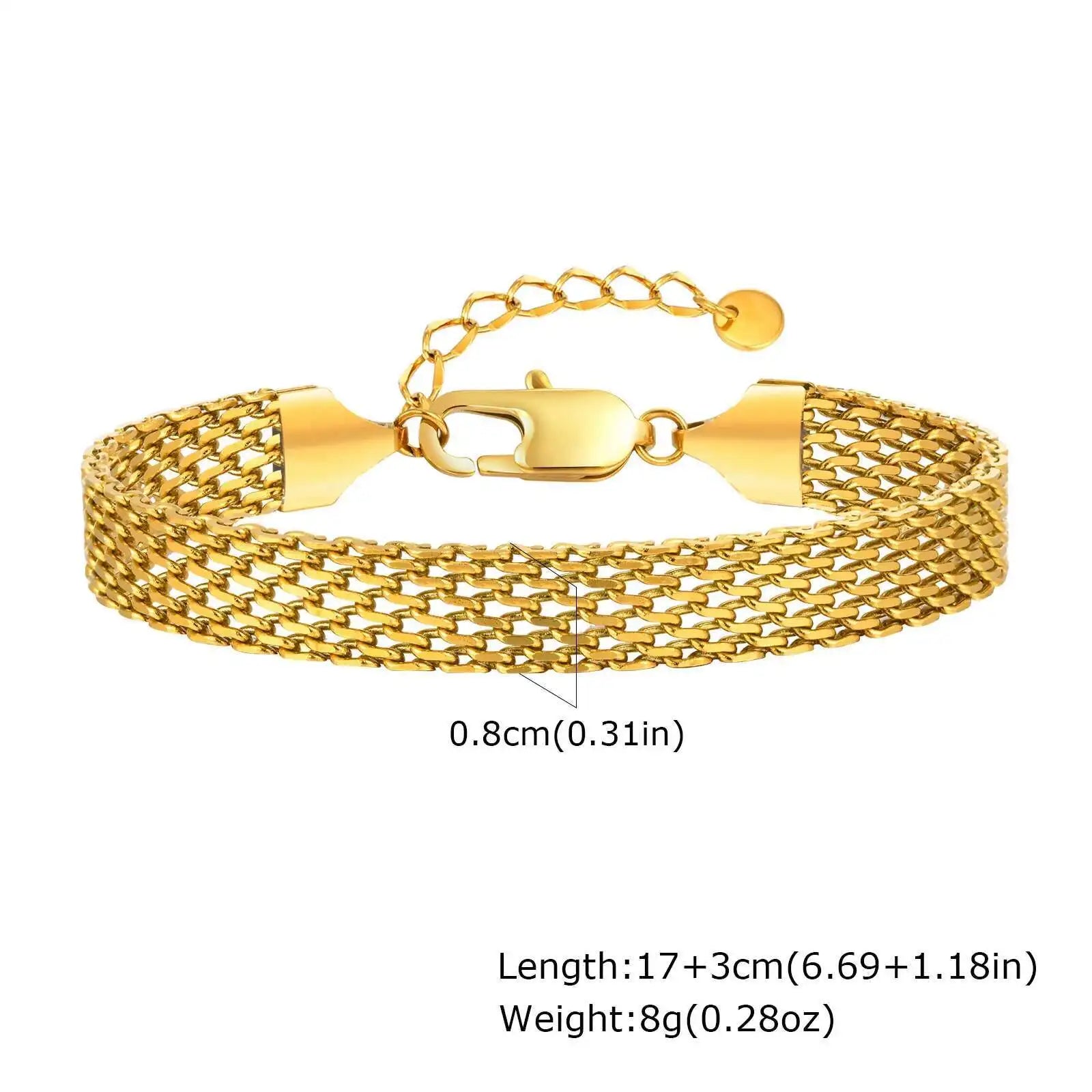 Mesh Link Chain Stainless Steel Bracelet for Women, 3mm/4mm/6mm Gold Plated Italian Chain Wristband Gift Jewelry, Non Tarnis