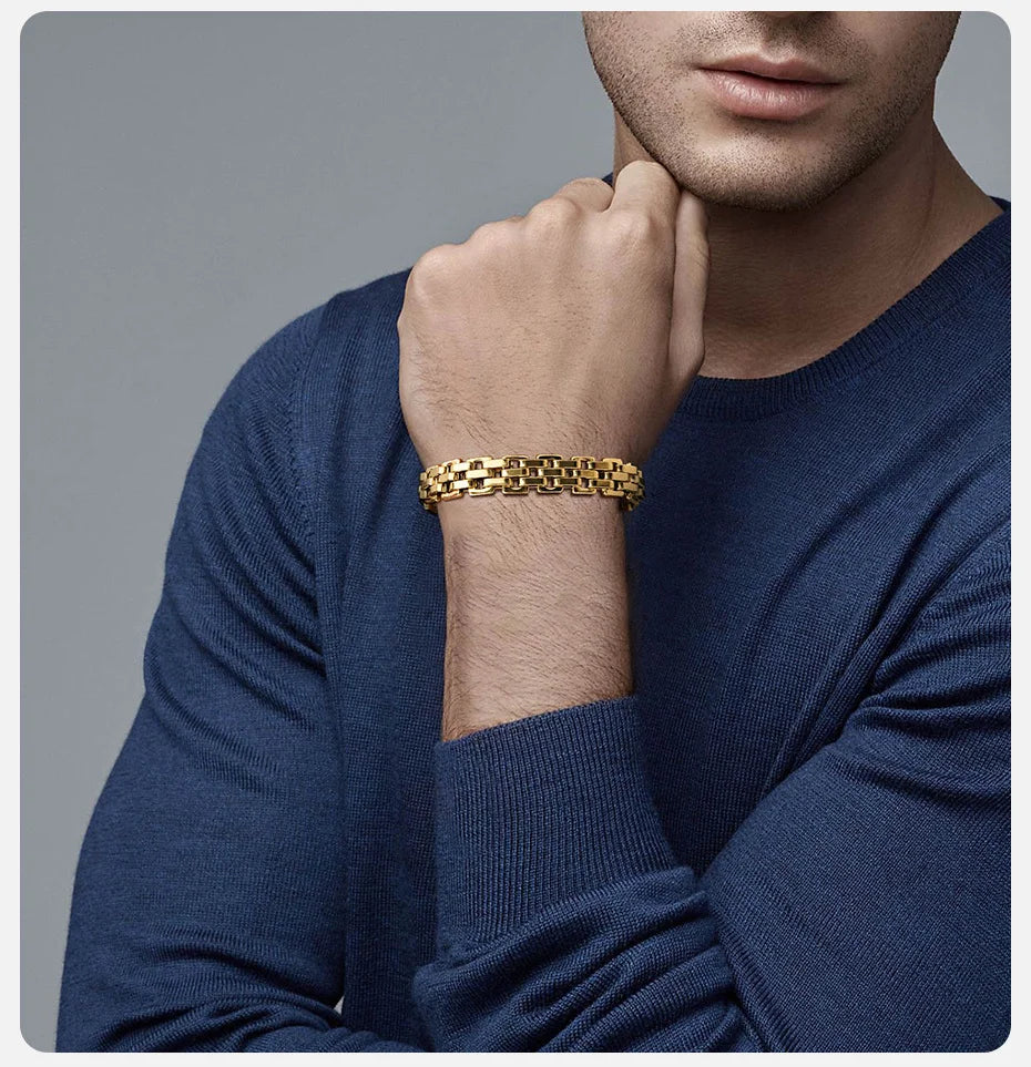 Vnox Thick Masculine Wtach Band Link Bracelets for Men, 11mm Stainless Steel Handmade Link Wristband, Gentle Punk Gift for Him