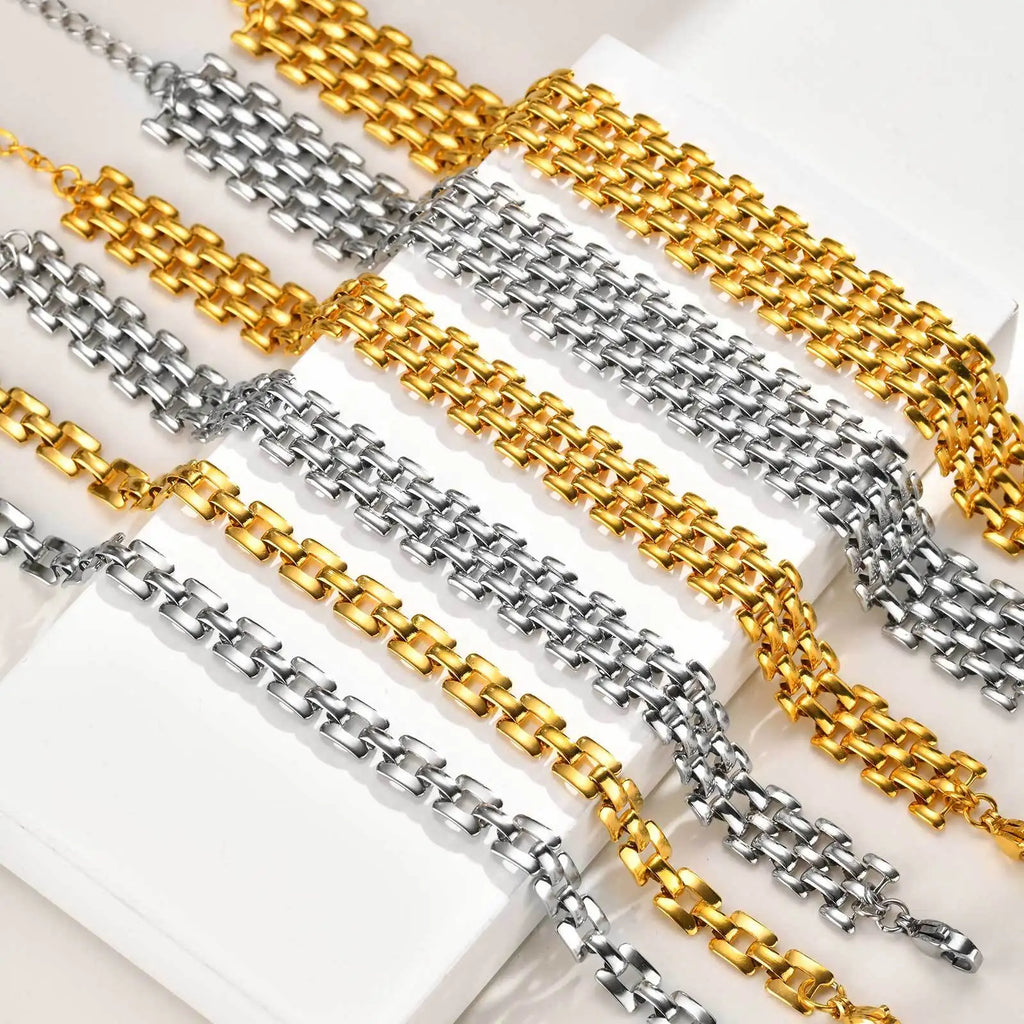 18k Gold Plated Mesh Link Bracelet for Women, Clavicle Chain Wrist Bracelet Polish Jewelry