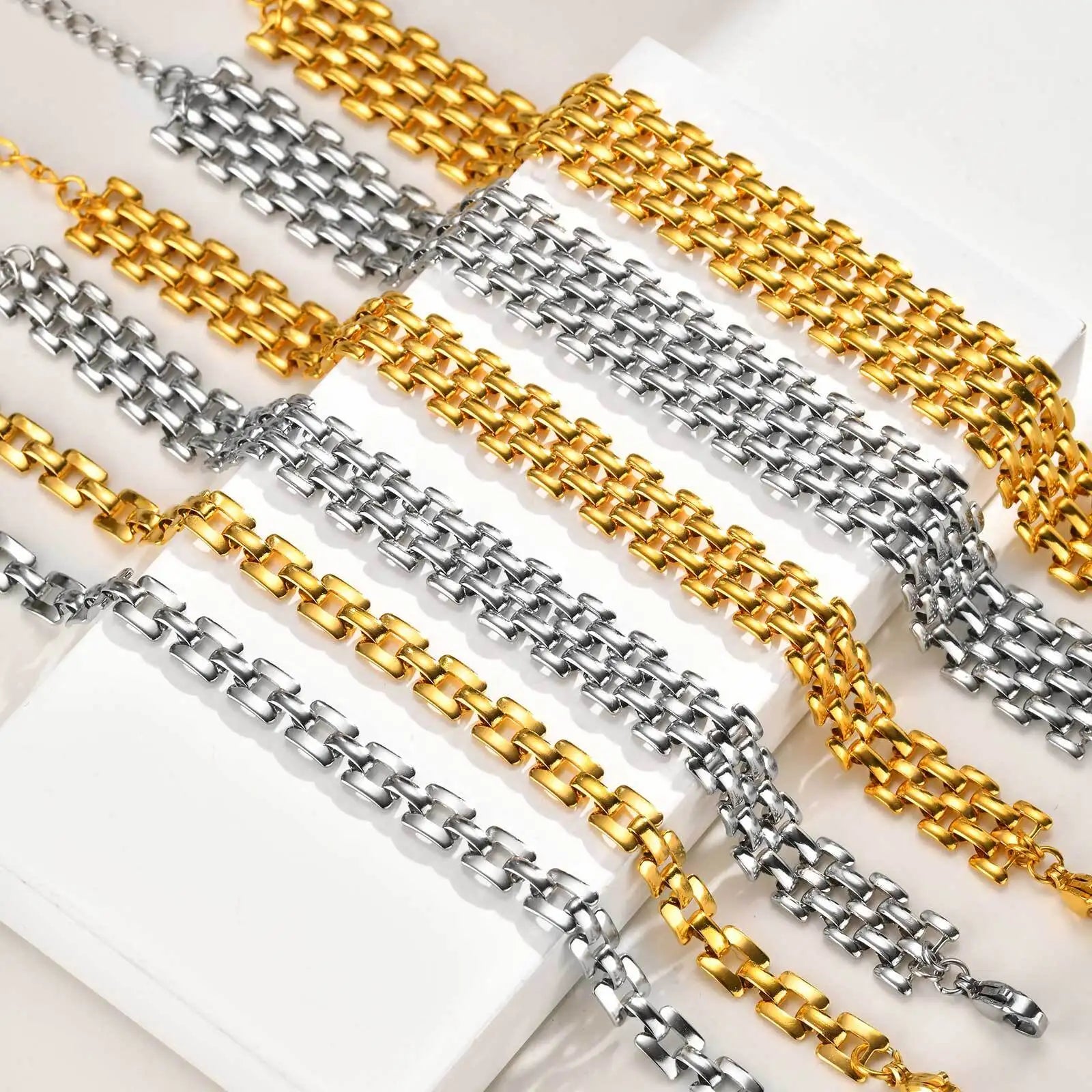 18k Gold Plated Mesh Link Bracelet for Women, Clavicle Chain Wrist Bracelet Polish Jewelry
