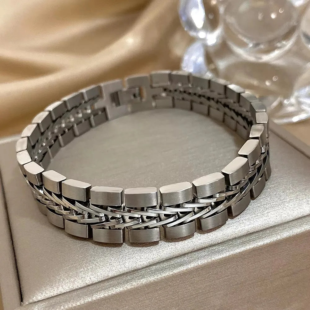 Greatera 5/10mm Two Tone Titanium Steel Bracelet Men Simple Elastic Metal Stainless Steel Watch Strap Women Detachable Bangle