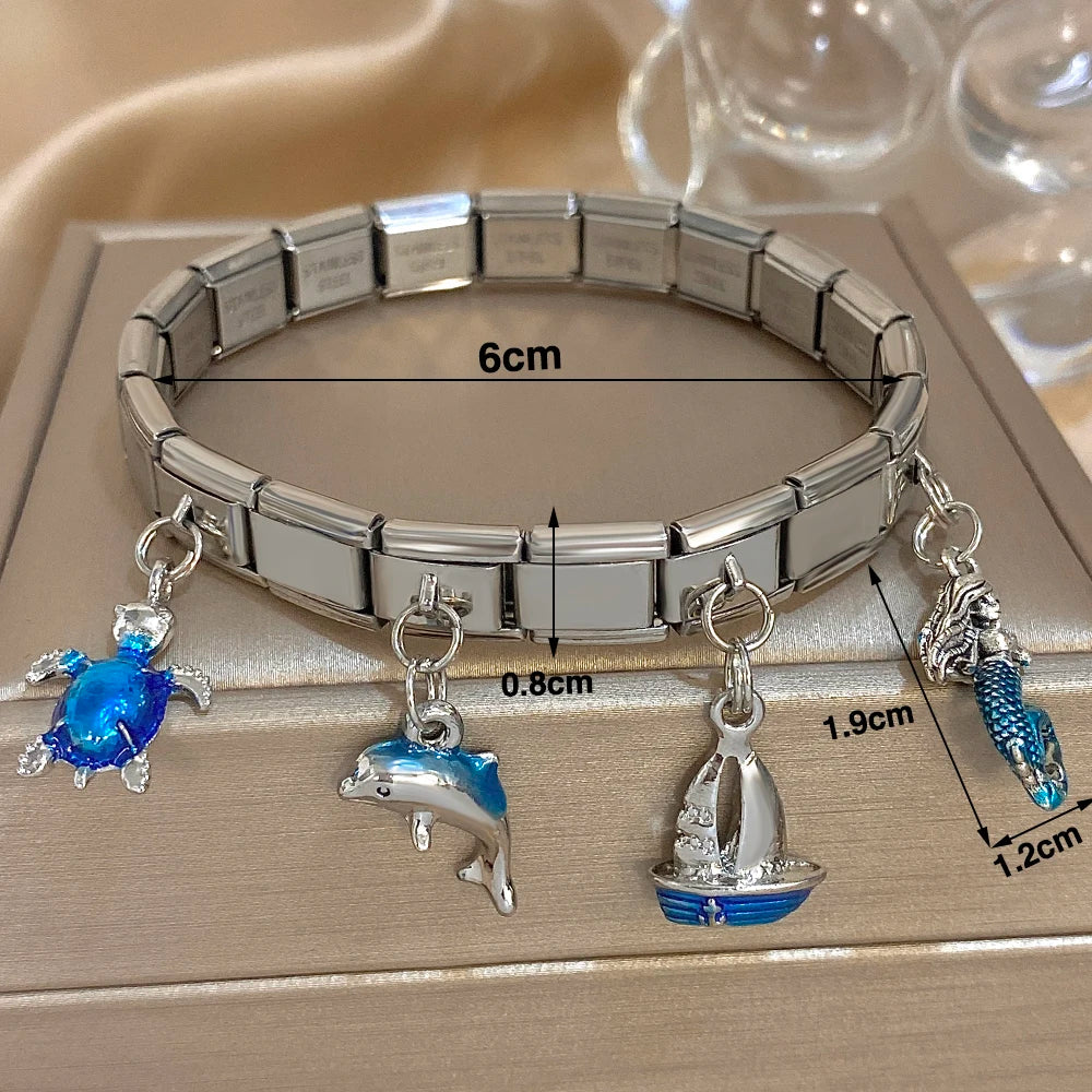 Greatera Castle Girl Panda Colorful Flower Smiling Face Sun Moon Pattern Pendant Bangle Personality Multiple Style Bracelet New