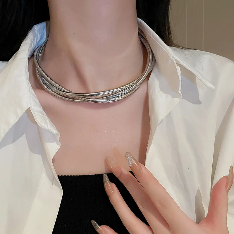European American Multi-layer Winding Versatile Necklace for Women Fashion Personality Geometric Neck Chain Jewelry Accessories