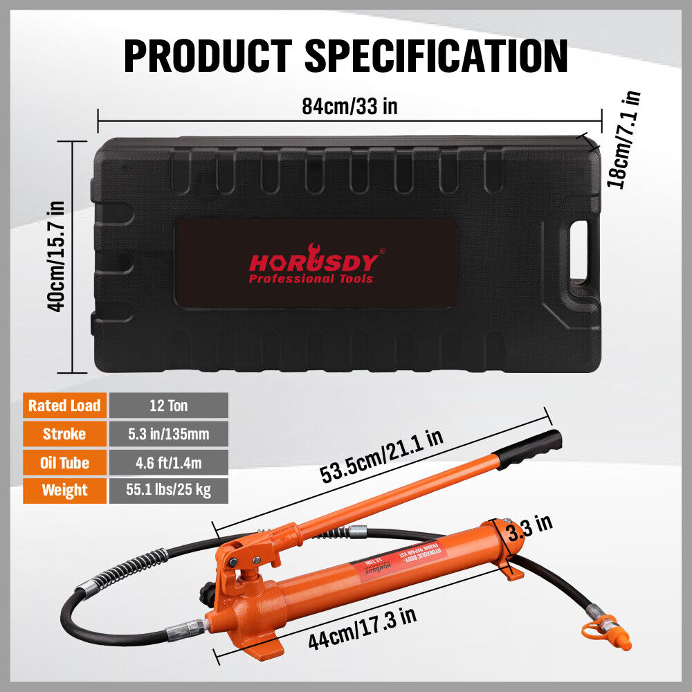 NNEDSZ 12T Porta Power Kit Hydraulic Ram Pump Oil Hose Automotive Body Repair Tool