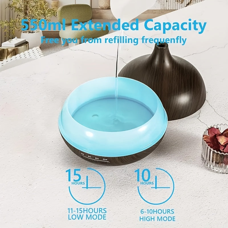 Diffuser For Home 550ml Aromatherapy Essential Oil Diffuser Wood Grain Remote Control Ultrasonic Air Humidifier Cool 7 Color LED