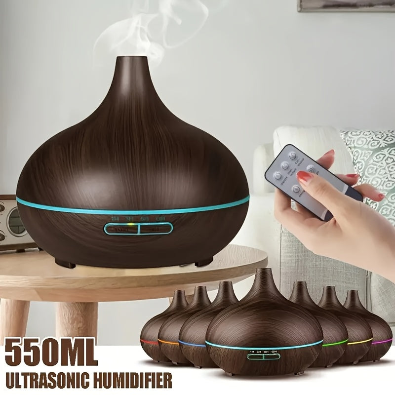 Diffuser For Home 550ml Aromatherapy Essential Oil Diffuser Wood Grain Remote Control Ultrasonic Air Humidifier Cool 7 Color LED
