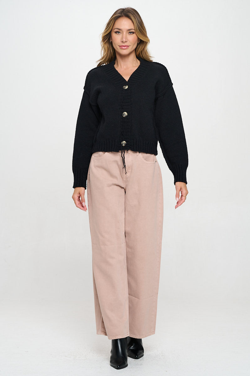 Thick Knit Long Sleeve Cardigan with Buttons-4