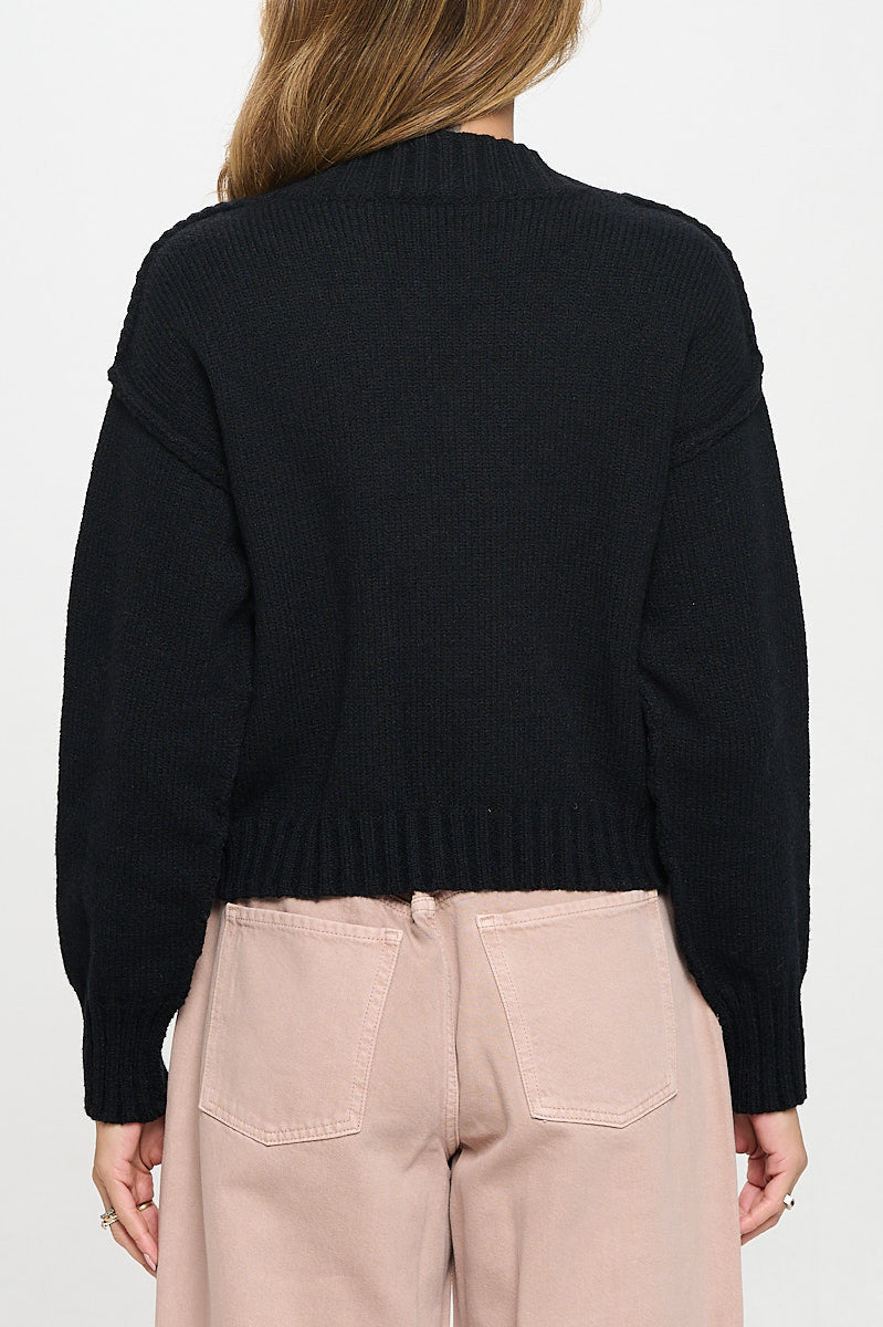 Thick Knit Long Sleeve Cardigan with Buttons-3