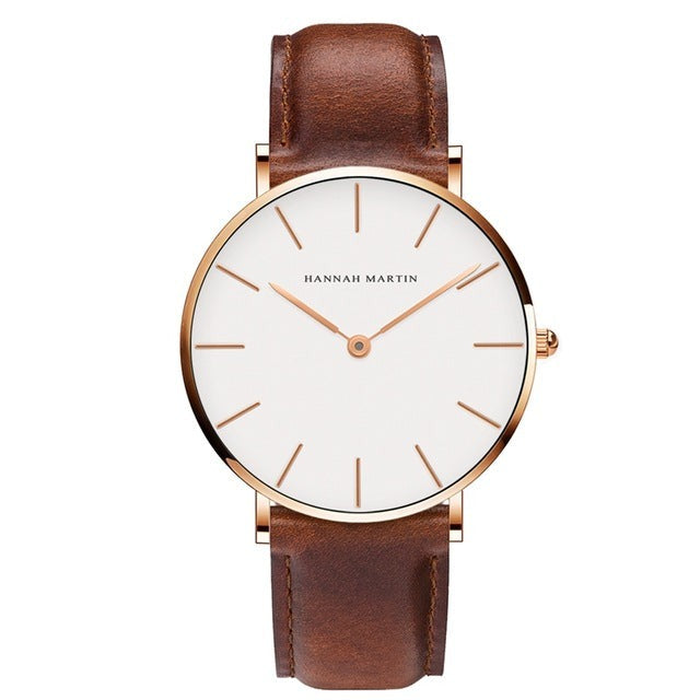 High Quality Rose Gold Dial Watch Men Leather Waterproof Wristwatch Women Dress Fashion Japan Quartz Movement-6
