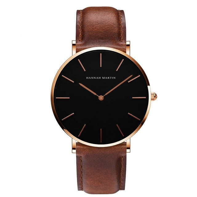 High Quality Rose Gold Dial Watch Men Leather Waterproof Wristwatch Women Dress Fashion Japan Quartz Movement-8